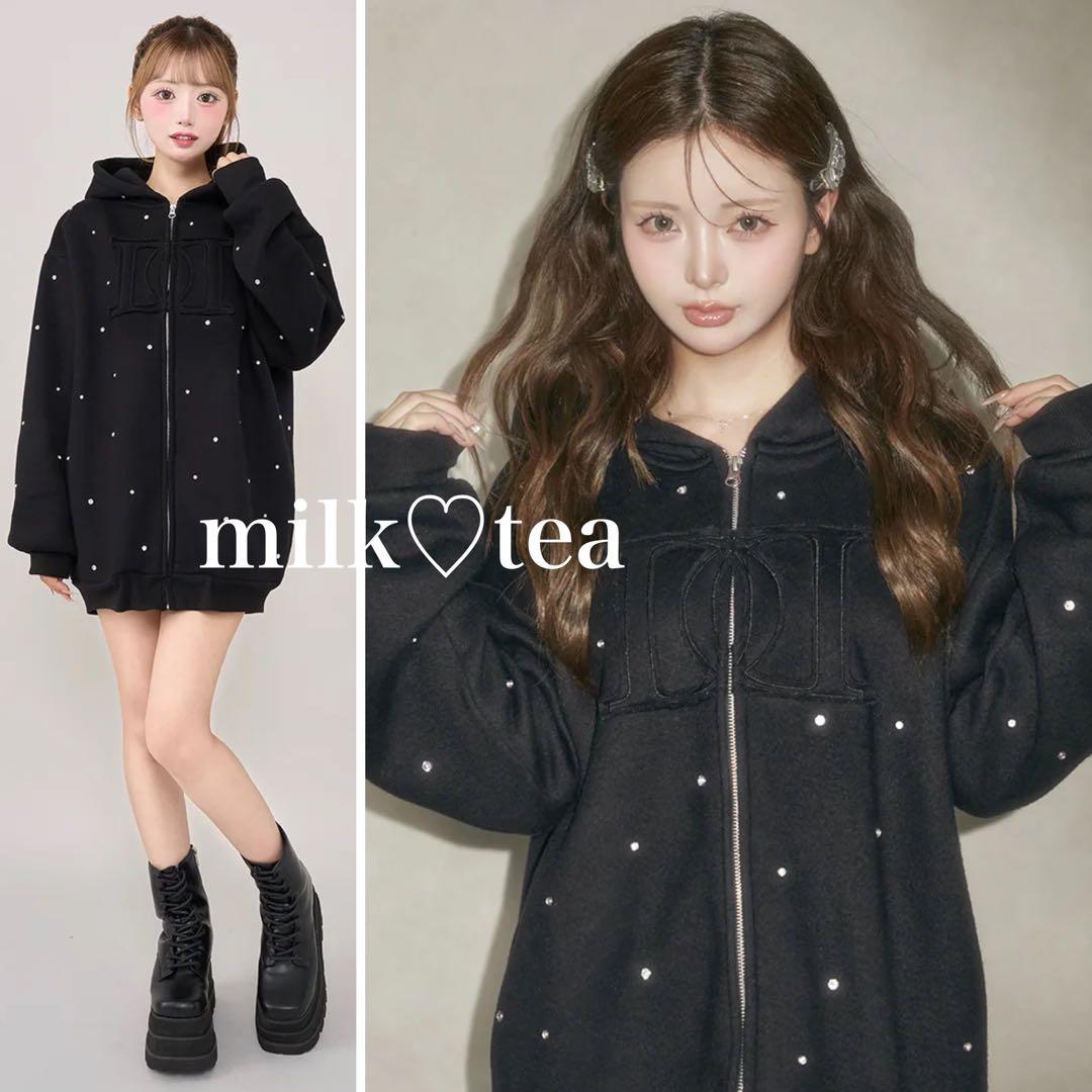 新品タグ付き ダーリッチ ブラック DDロゴビジュージップパーカー フリー F