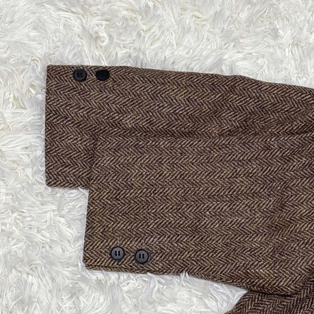 ハリスツイード VAN　テーラードジャケット　ヘリンボーン　ブラウン　L