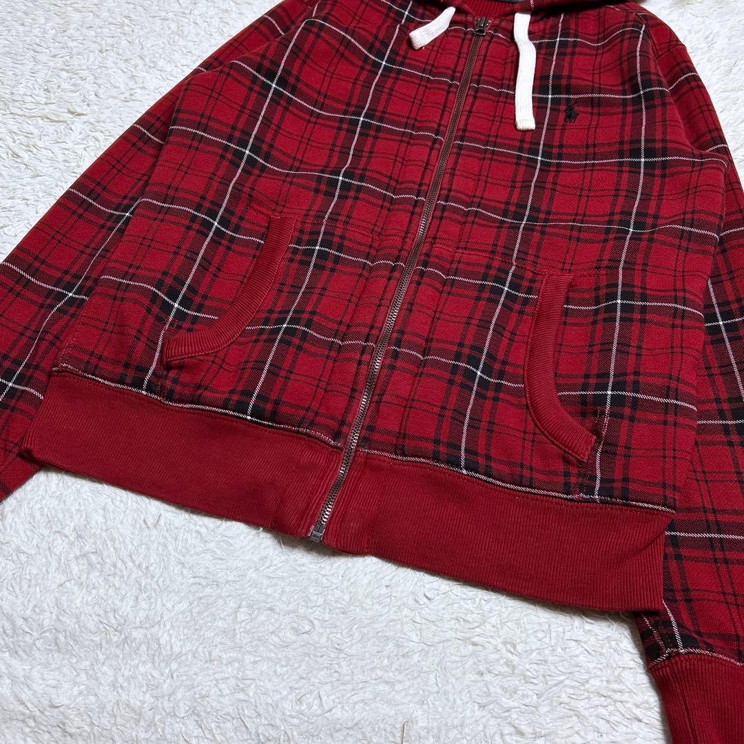 美品/ポロバイラルフローレン　チェックジップアップパーカー　ポニー刺繍　裏起毛