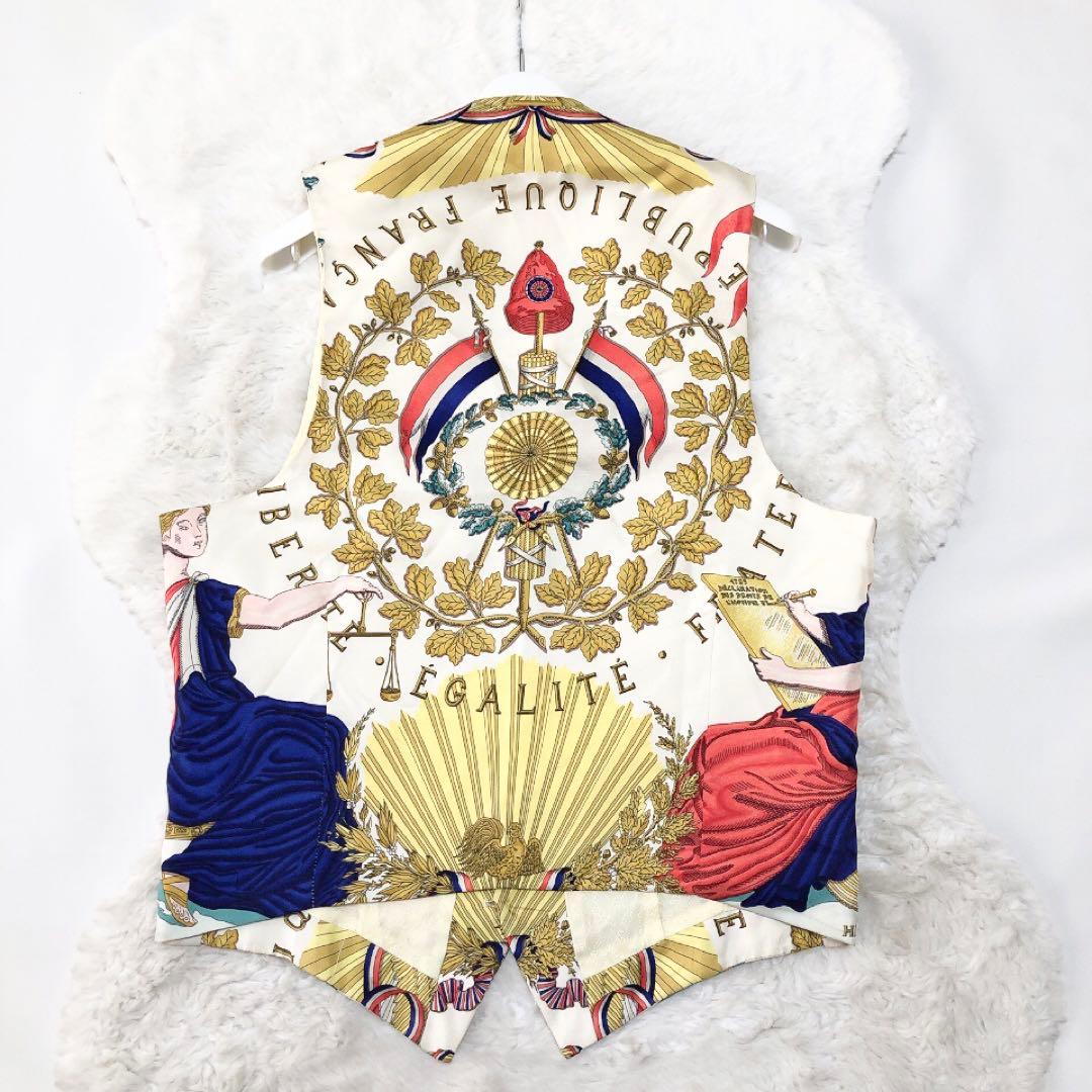 HERMES*エルメス　シルク100%　スカーフ柄ベスト　総柄　46