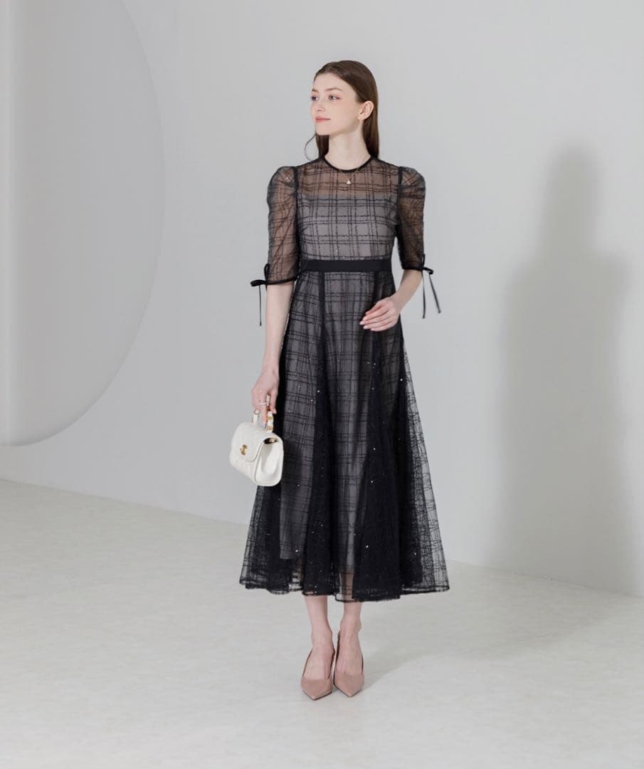 チェック刺繍スパンコールチュール