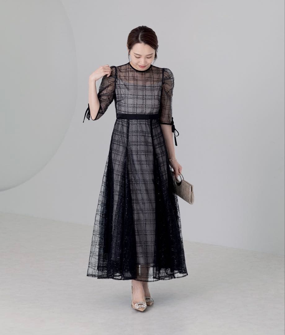 チェック刺繍スパンコールチュール