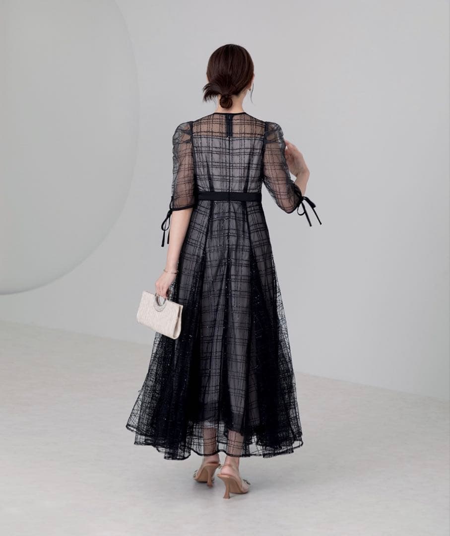 チェック刺繍スパンコールチュール