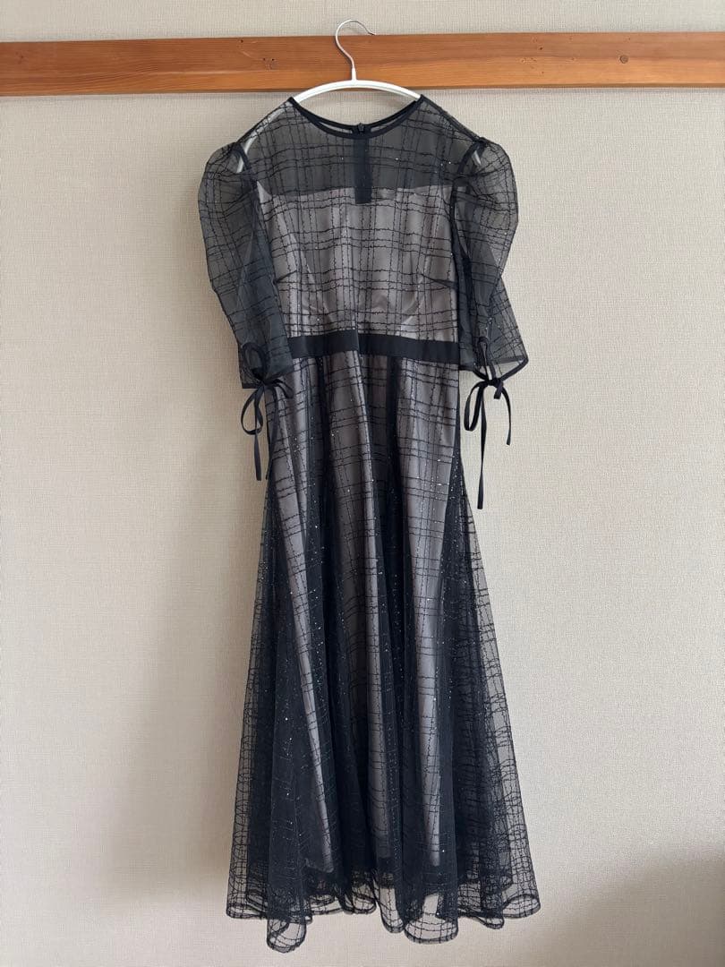 チェック刺繍スパンコールチュール