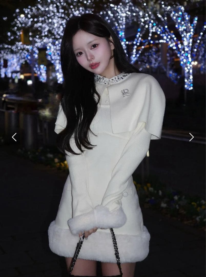 ビジューケープニットミニワンピース