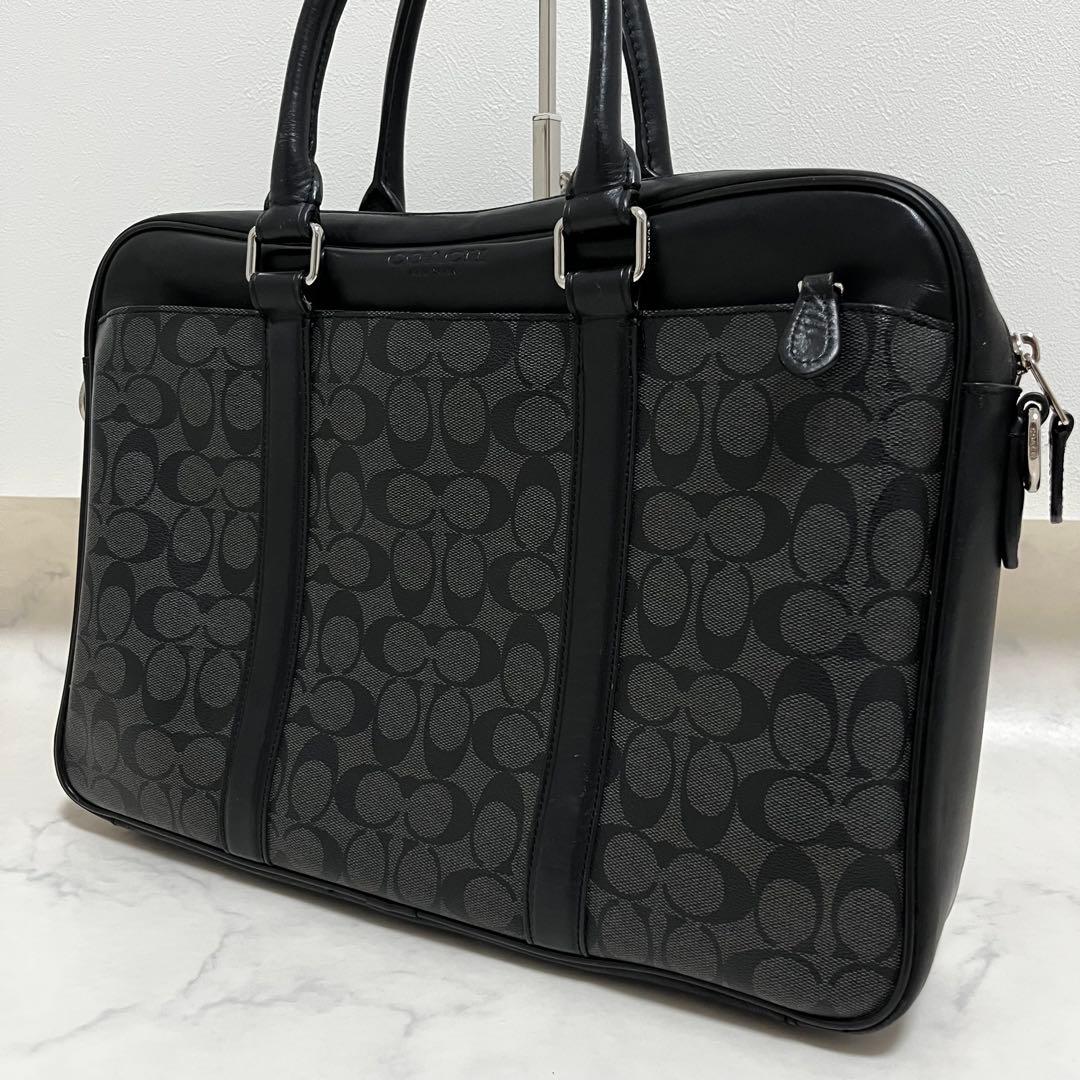 coach コーチ ビジネスバッグ PVCレザー　ブラック シグネチャー A4可