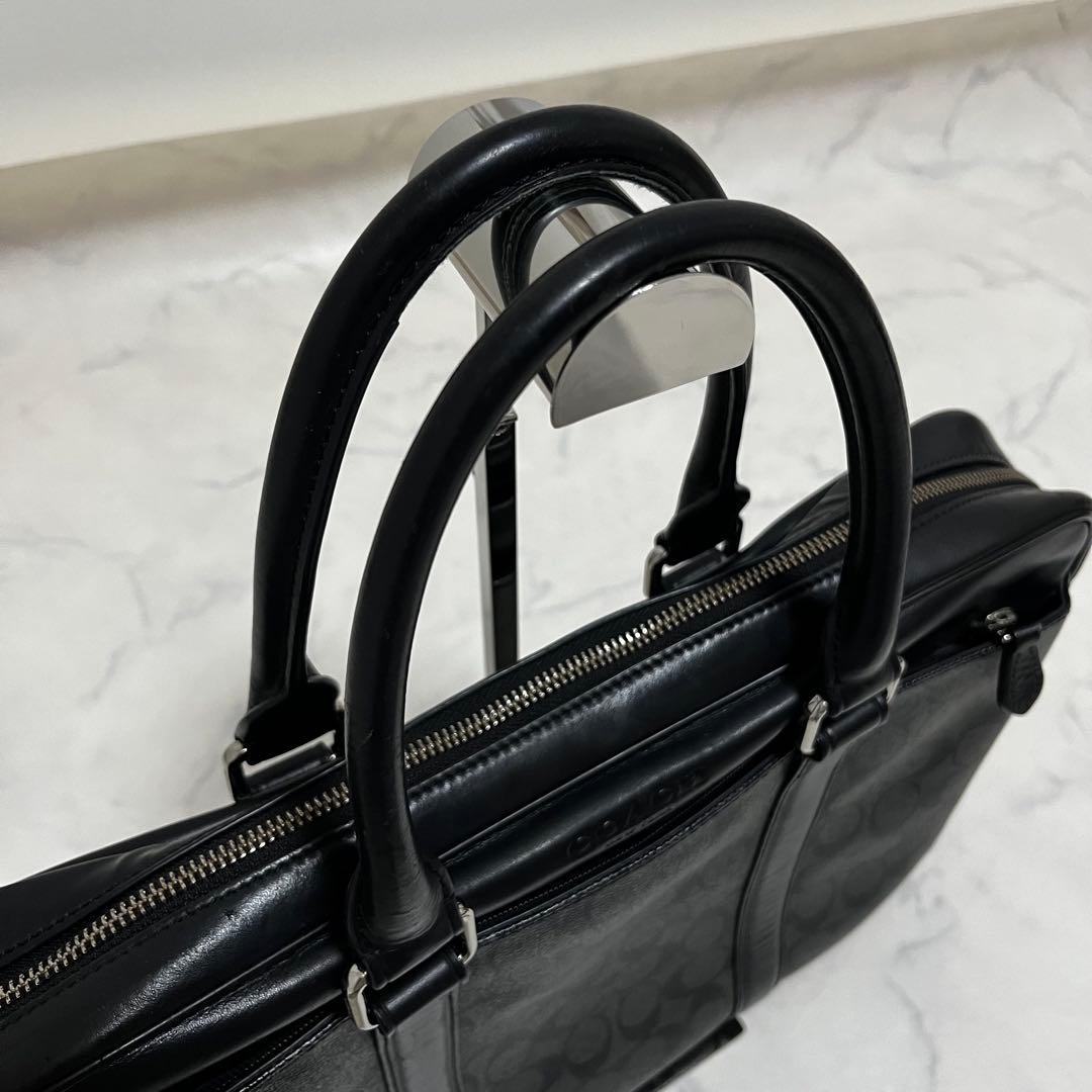 coach コーチ ビジネスバッグ PVCレザー　ブラック シグネチャー A4可