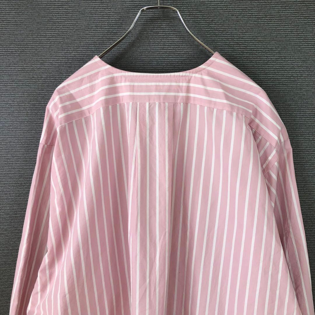 THE SHINZONE NOCOLLAR SHIRTS ピンク ストライプ