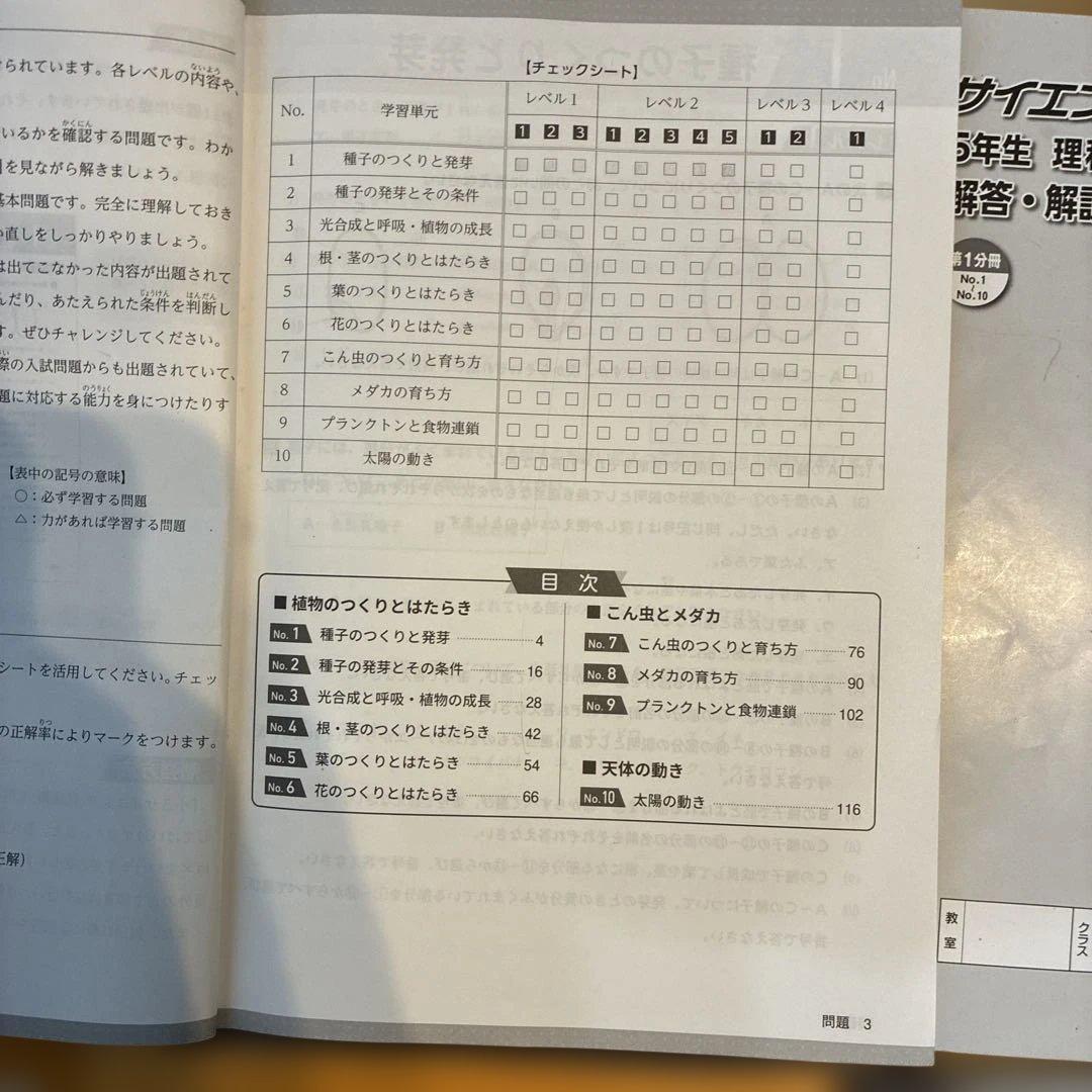 浜学園　サイエンス 5年生　理科　要点のまとめ　問題編　解答編　2024