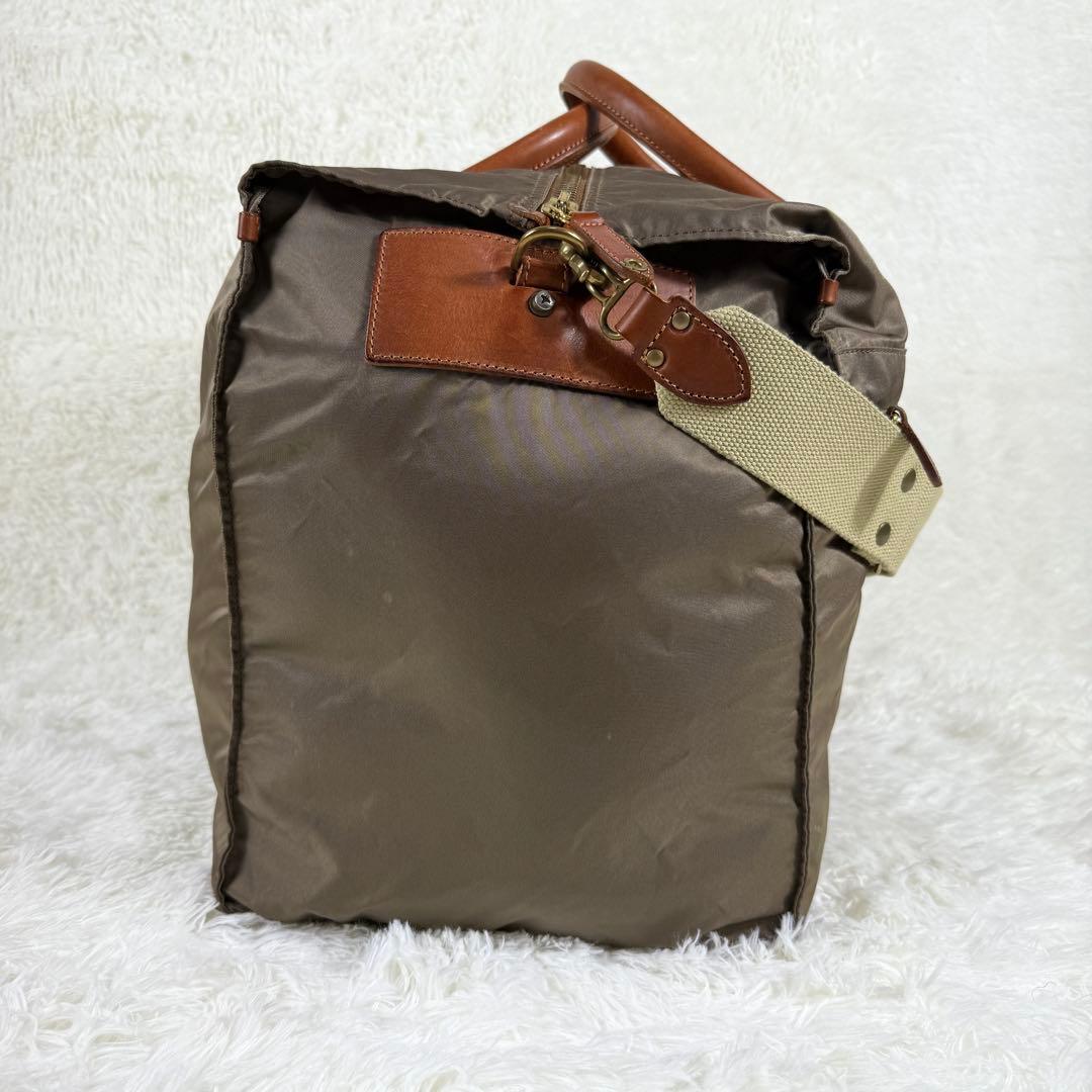 【美品】フェリージ P4 ボストンバッグ レザー ナイロン ショルダー付 カーキ