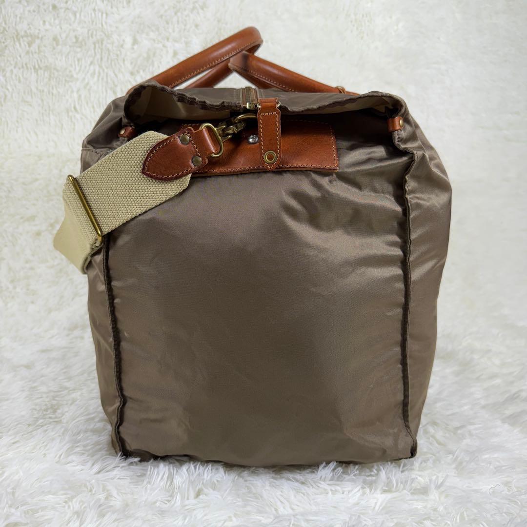 【美品】フェリージ P4 ボストンバッグ レザー ナイロン ショルダー付 カーキ