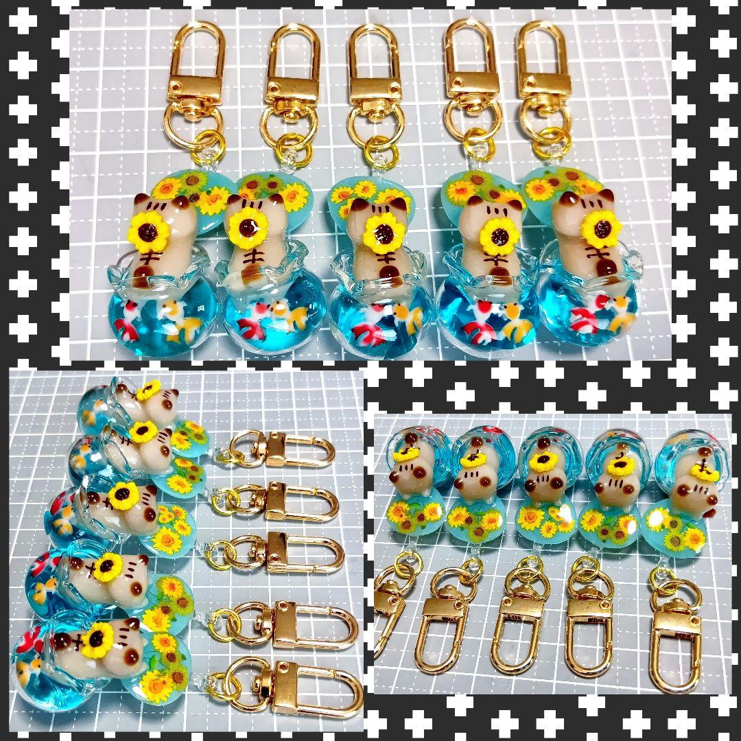 オーダー★　レジン猫チャーム　猫キーホルダー　まねき猫　ぐで猫　ミニチュアフード