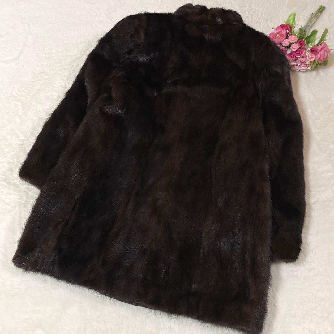 ミンク 本毛皮 コート ダークブラウン サイズ11
