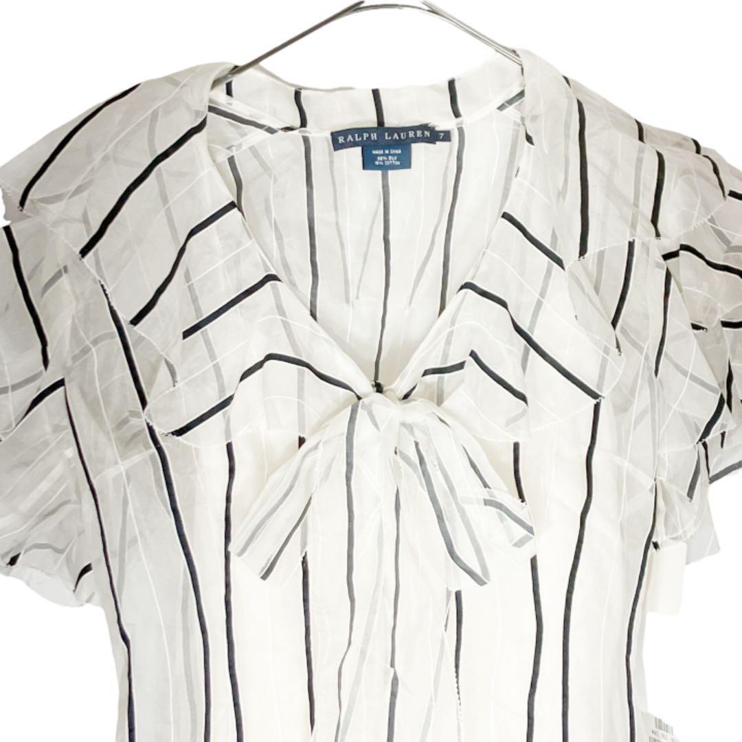 ラルフローレン【7】レディースカットソー 白 黒 シルク コットン 超美品