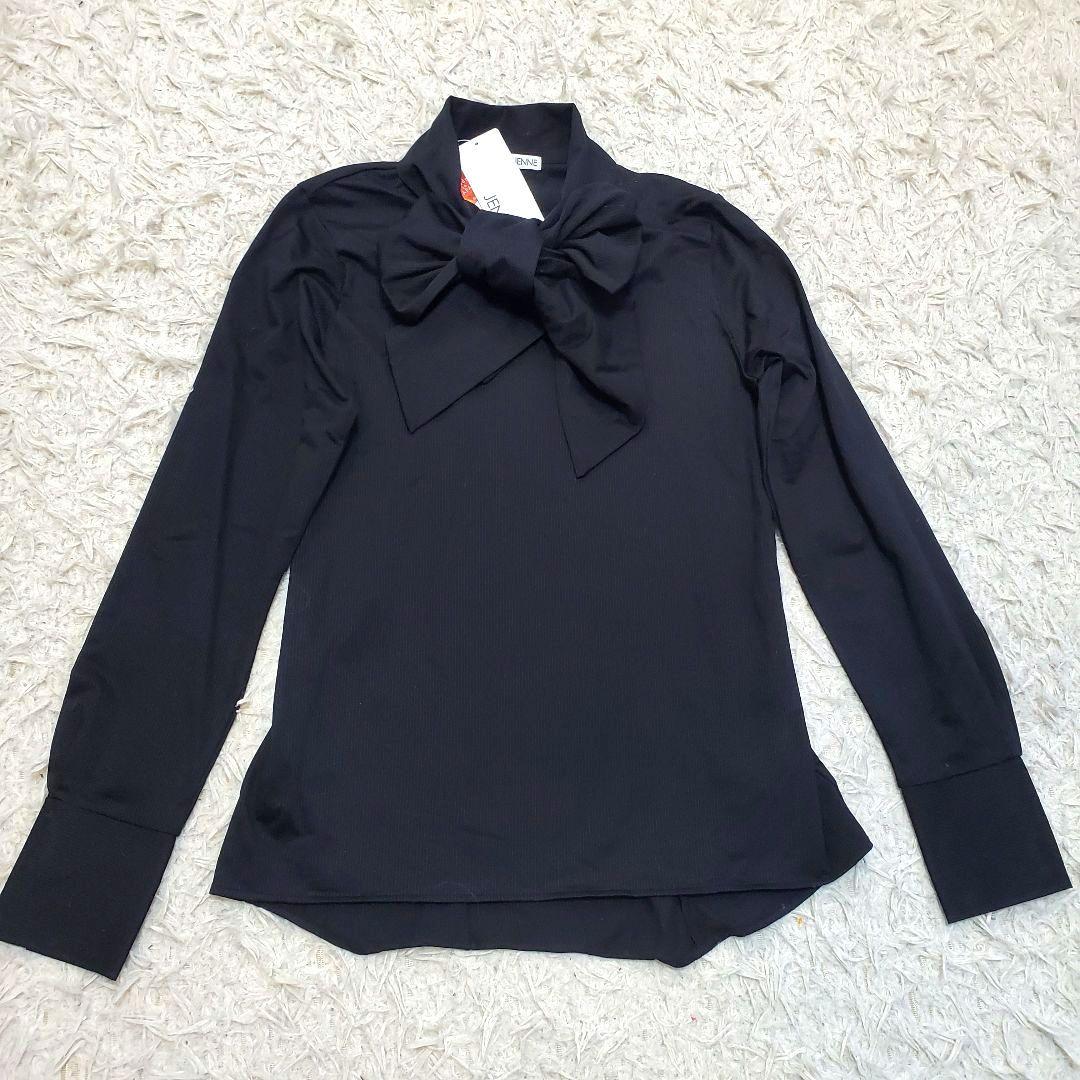 新品未使用 タグ JENNE ジェンヌ　日本製ブラウス見えカットソー リボン　黒