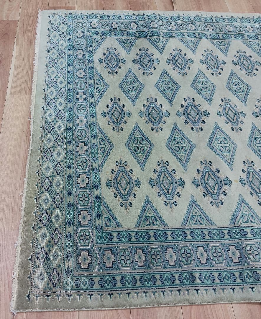 Y2741 パキスタン絨毯 ウール 手織り 大判150×242㎝ トライバルラグ