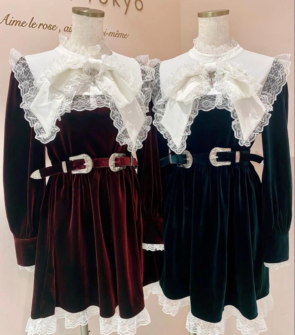 ゆ*様 manontokyo ゴシックベルトベロアワンピース 黒