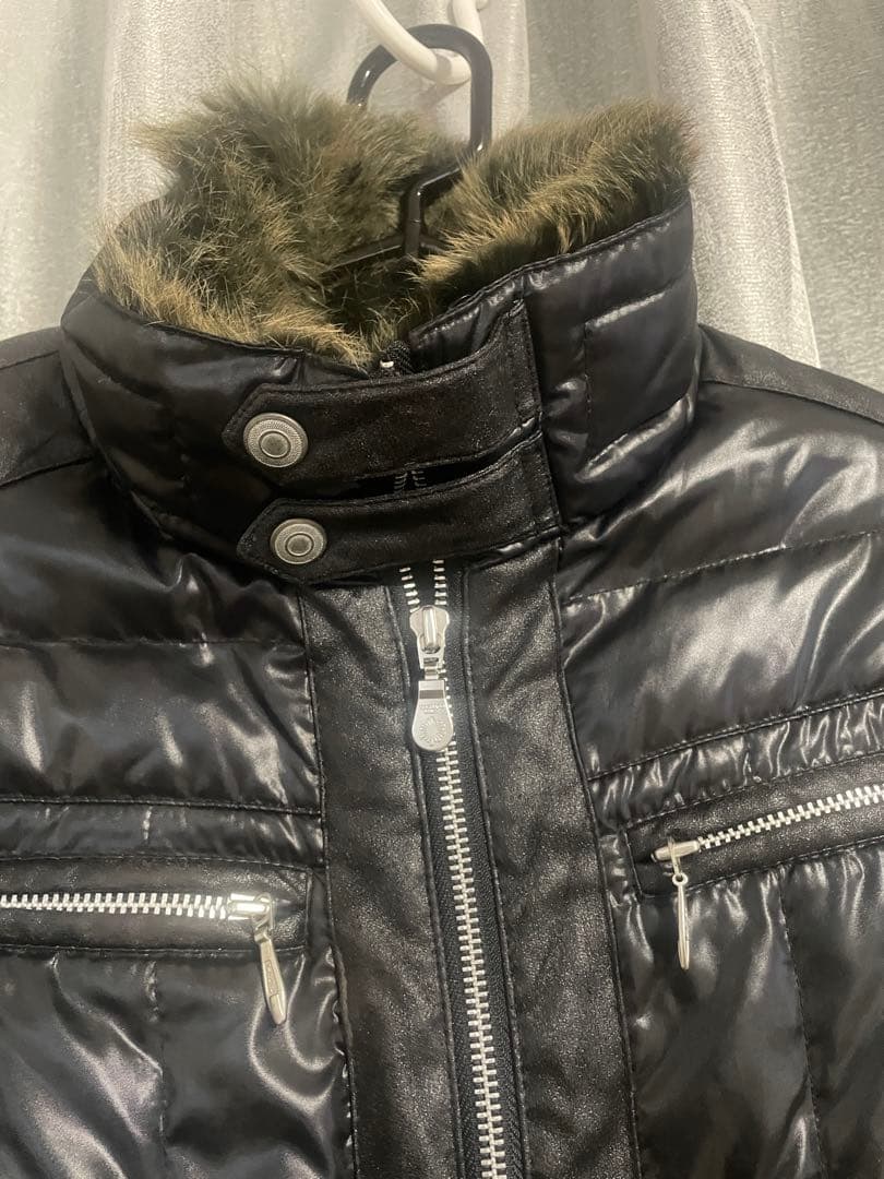 トルネードマート ラビットファー付き黒ダウンライダースジャケット L