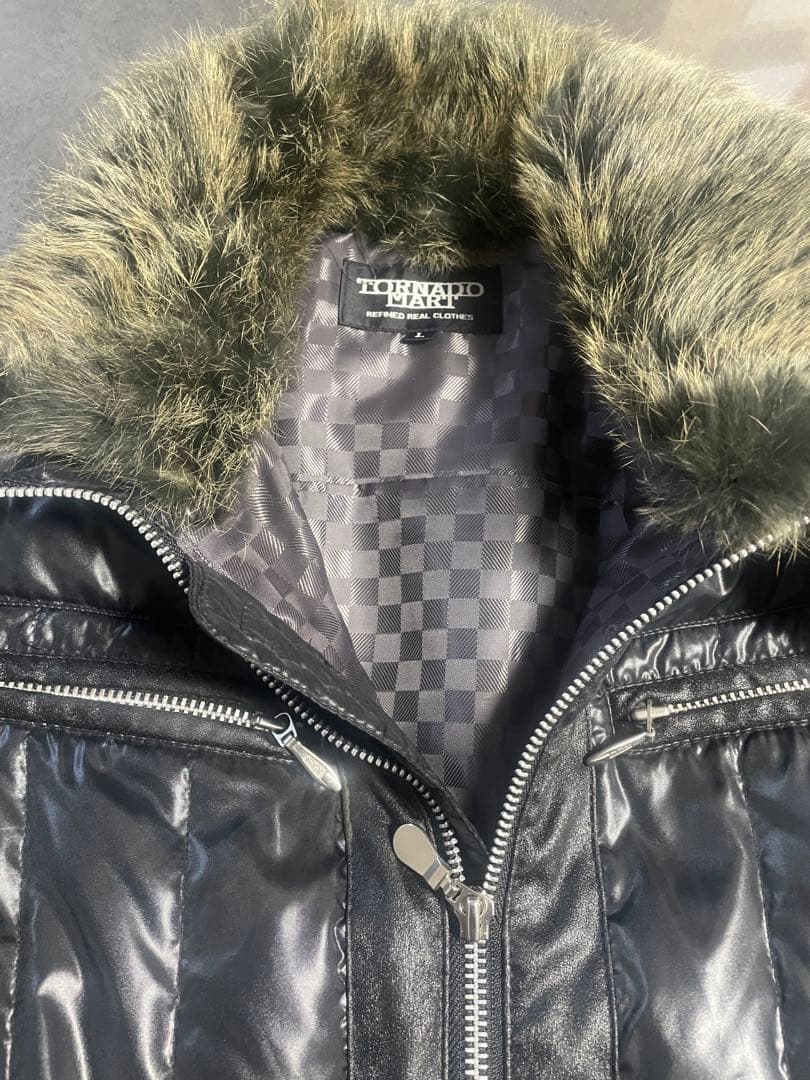 トルネードマート ラビットファー付き黒ダウンライダースジャケット L