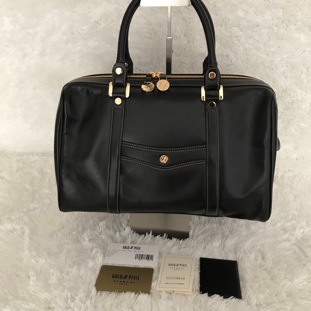 ★美品★GOLD PFEIL レザー ボストン ハンドバッグ 黒 GD金具