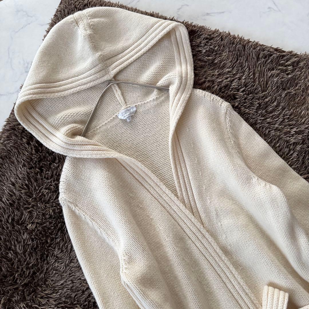 マックスマーラ カシミヤ混 フーディー カーディガン ベルト ウォッシャブル M