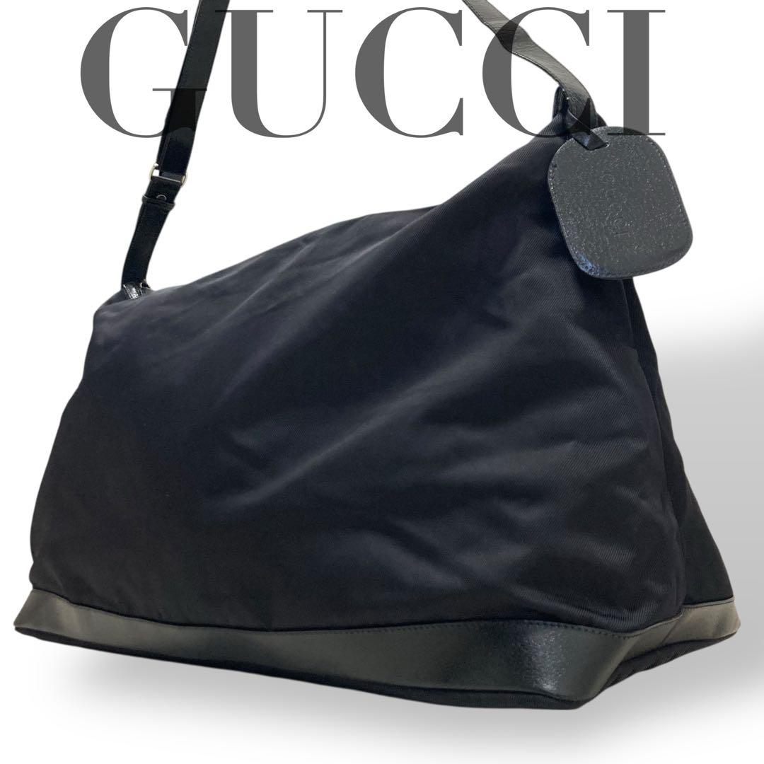 【ヴィンテージ】グッチ　ワンショルダー ボストンバッグ ナイロン　トラベル　黒