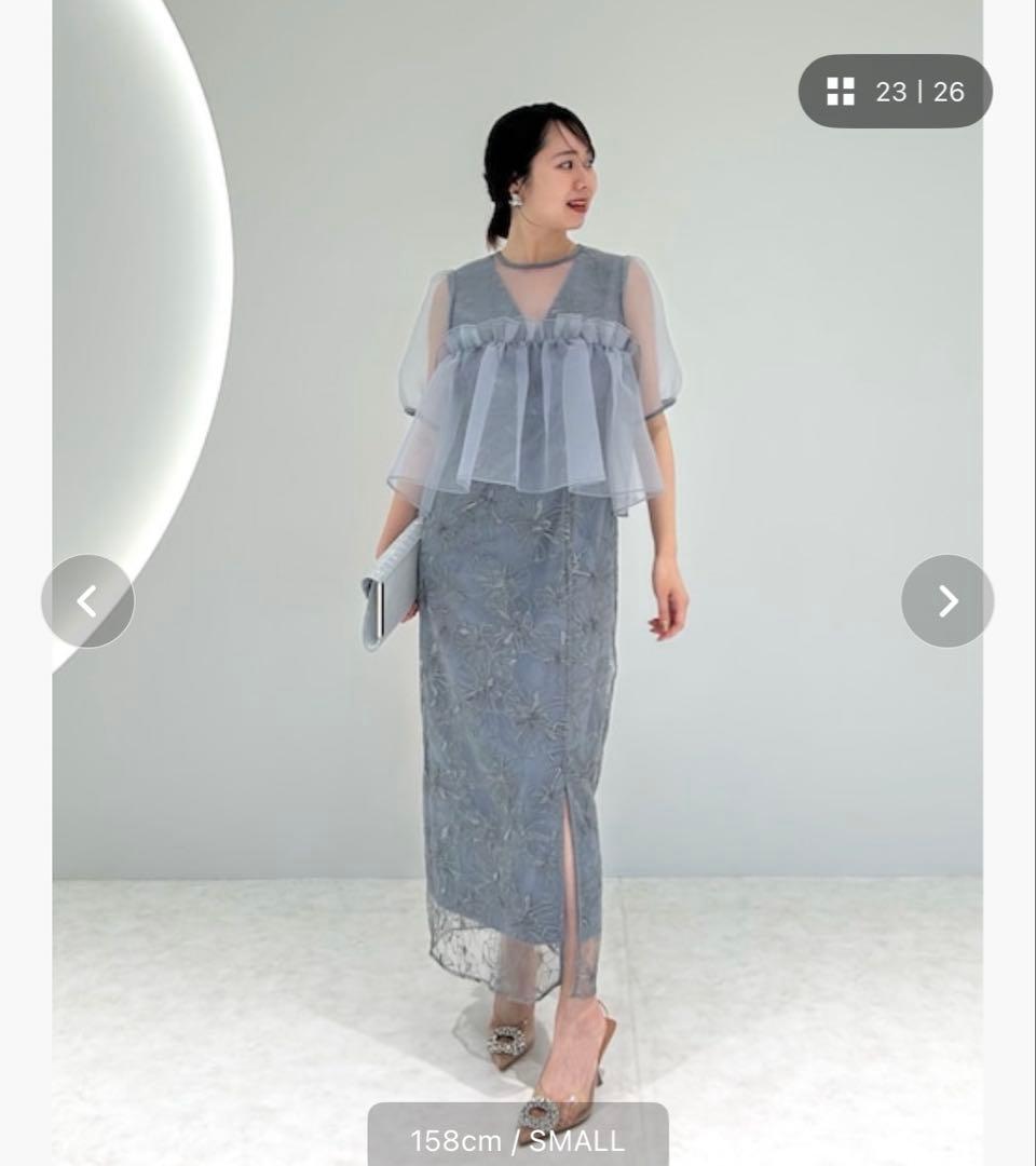 ボリュームシアーフリルジャガードIラインドレスワンピース オケージョンドレス