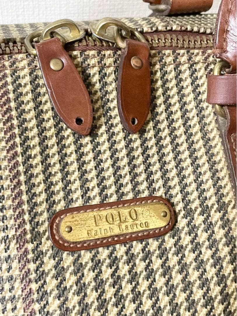 POLO ラルフローレン グレンチェックPVC/レザー　ラージボストンバッグ