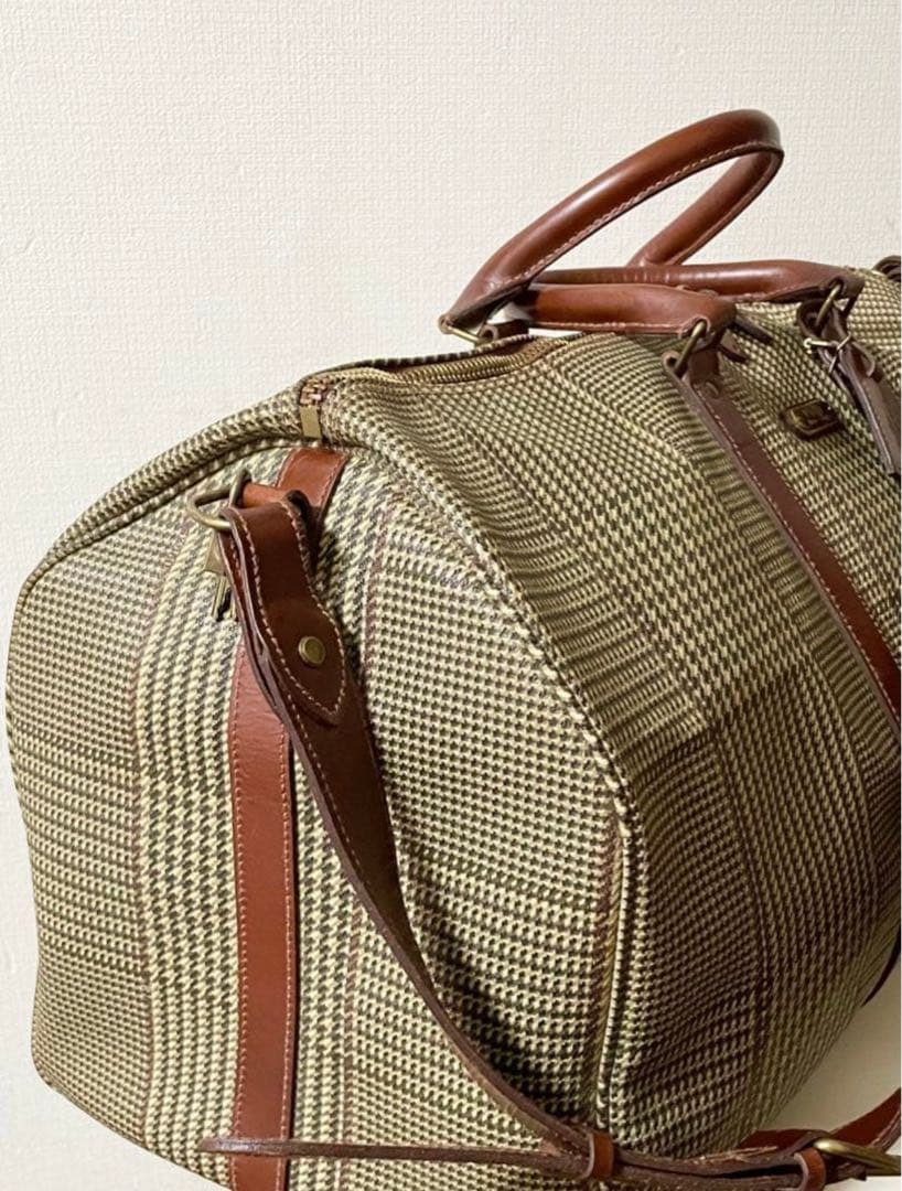 POLO ラルフローレン グレンチェックPVC/レザー　ラージボストンバッグ