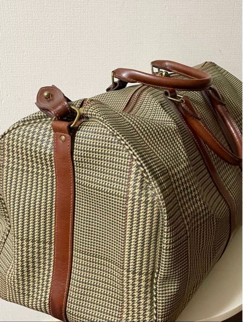 POLO ラルフローレン グレンチェックPVC/レザー　ラージボストンバッグ