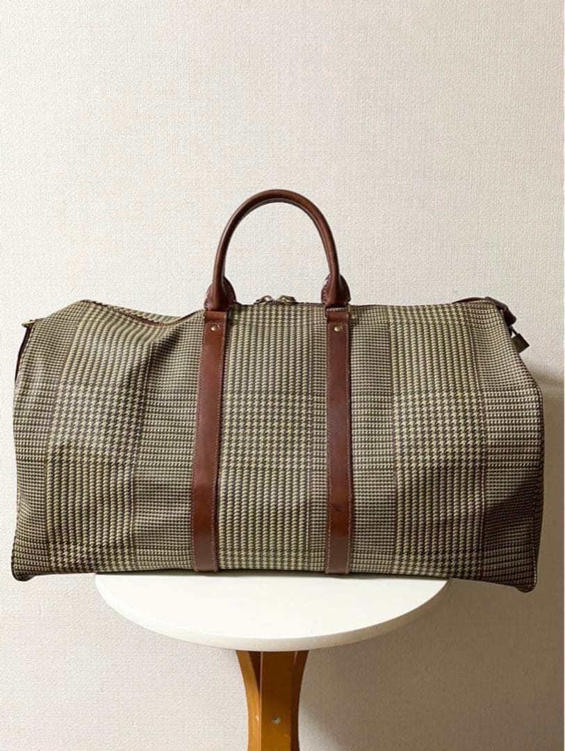 POLO ラルフローレン グレンチェックPVC/レザー　ラージボストンバッグ