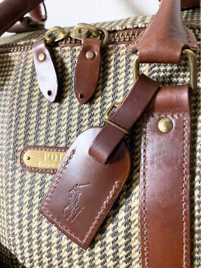 POLO ラルフローレン グレンチェックPVC/レザー　ラージボストンバッグ