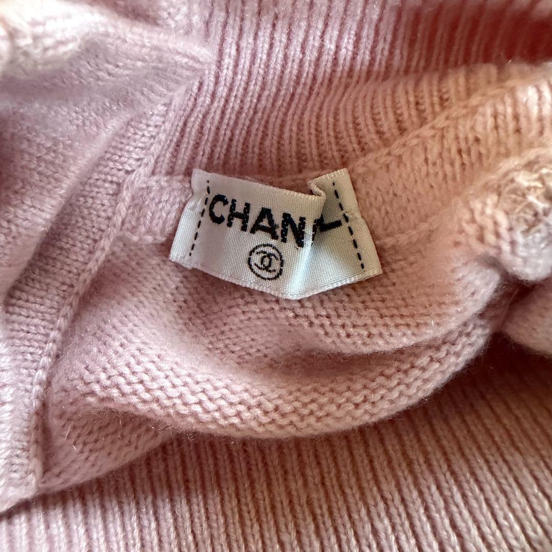 ピュアカシミヤ　金ボタン　CHANEL 半袖 ワンピース クローバー　ピンク