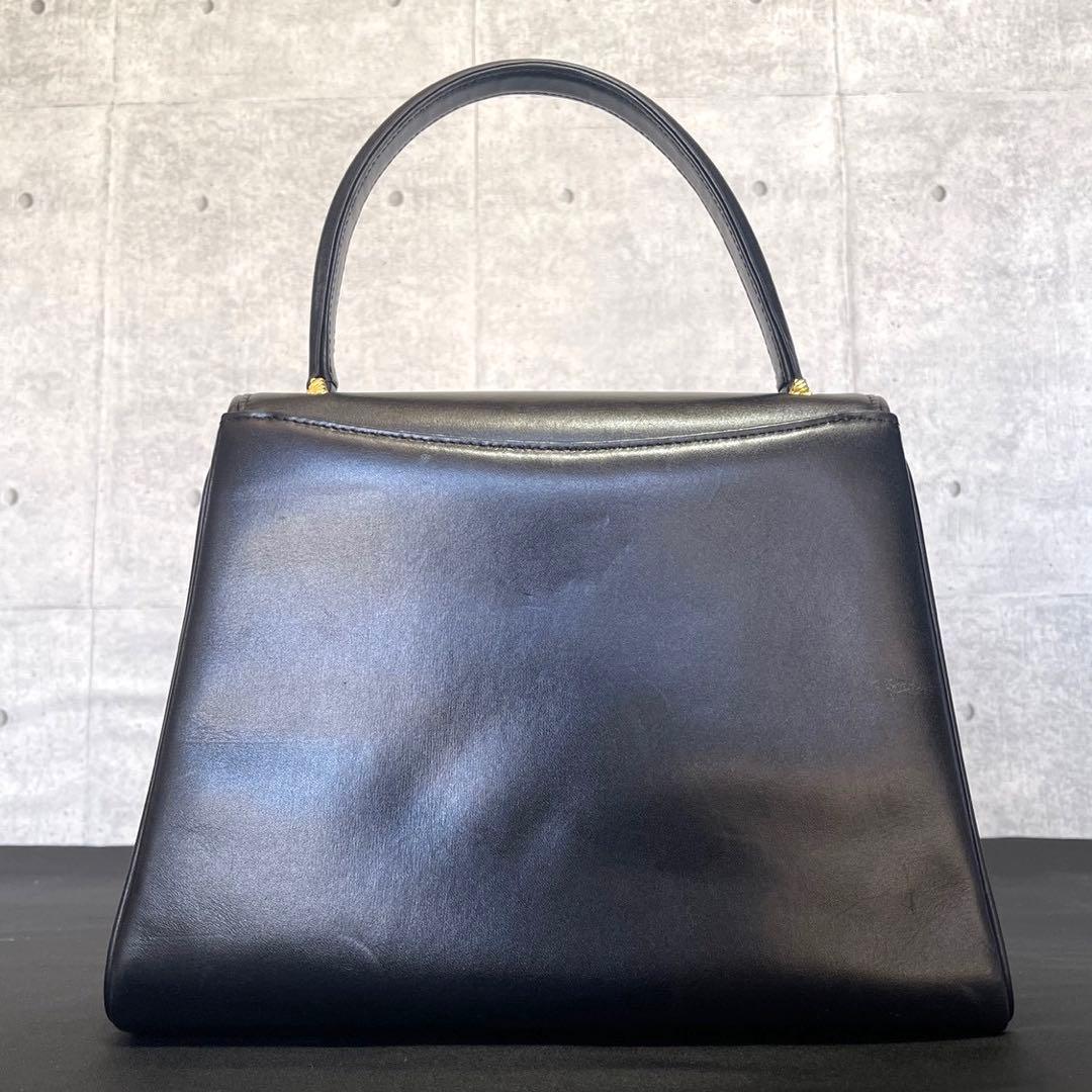 【WAKO】銀座和光 カーフレザー ブラック ゴールド金具 トップハンドルバッグ