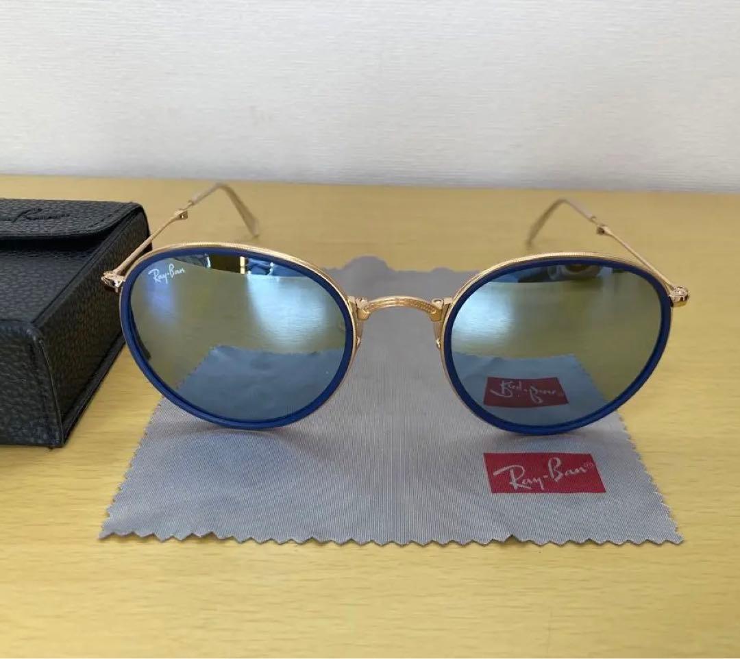 Ray-Ban ブルーミラー ラウンドサングラス　折りたたみ式