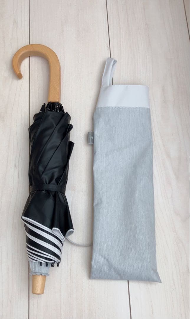 サンバリア100 折りたたみ日傘 ２段折 コンビmoku グレー 曲がり手元