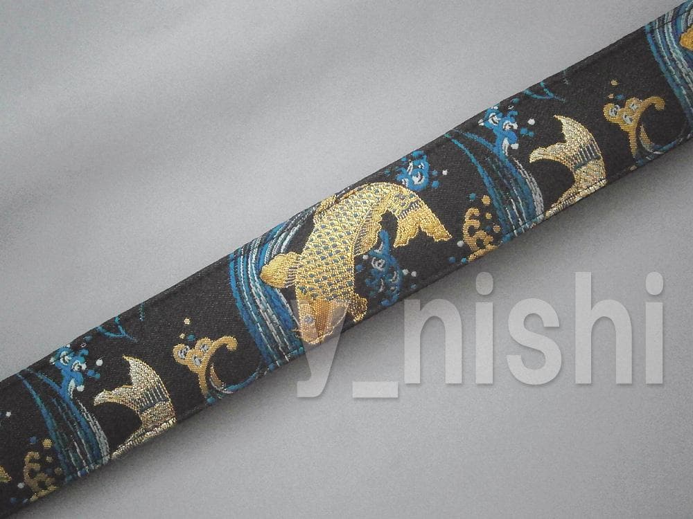 京都 西陣織り 和柄ギターストラップ 鯉柄/金-銀 ハンドメイド