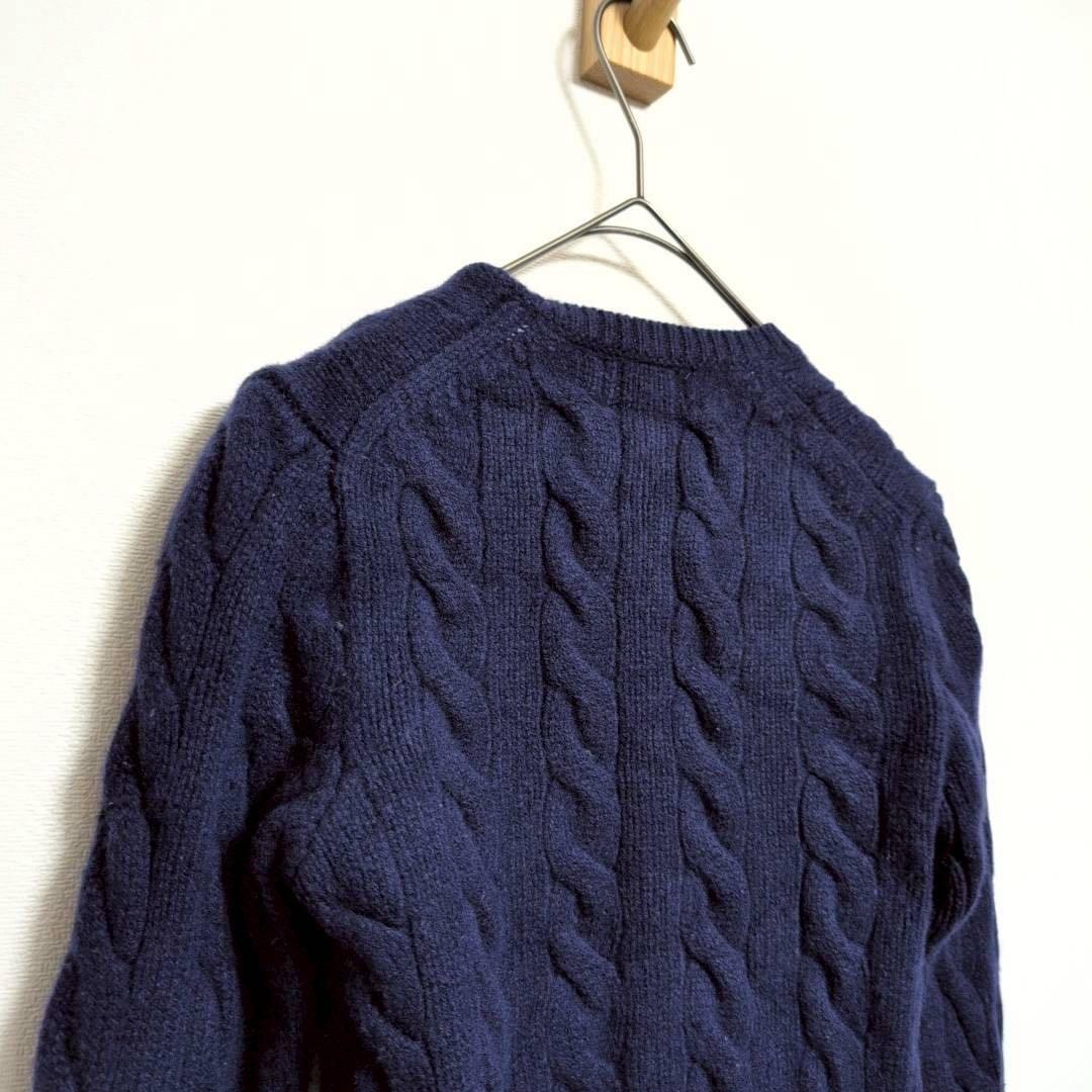 【ポロラルフローレン】ケーブルニットカーディガン　刺繍ロゴ　カシミヤ　ウール