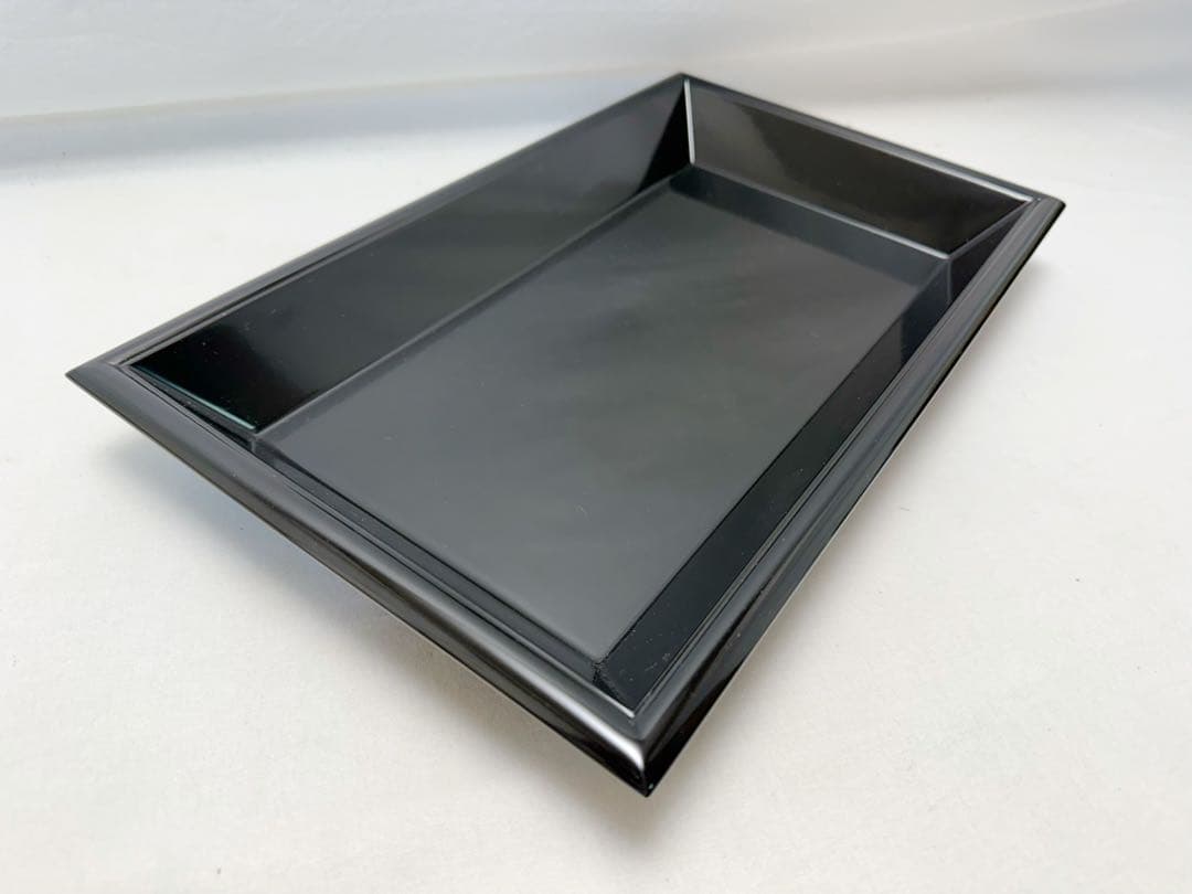 未使用 茶道具 木製黒真塗 茶歌舞伎盆 且坐 且座 香盆 長盆 元箱