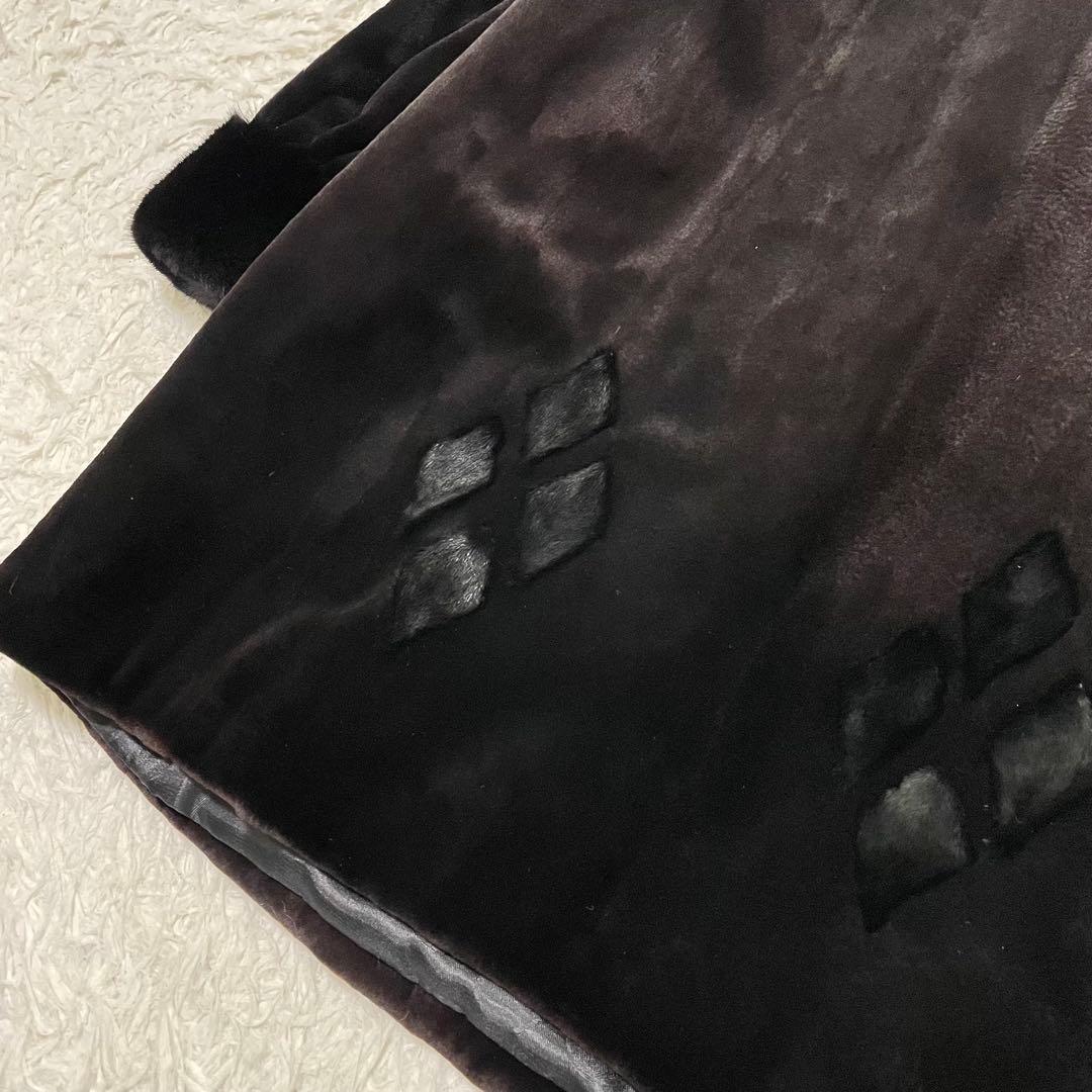 2XL相当 SAGA MINK ロングコート シェアードミンク レア ダイヤ模様