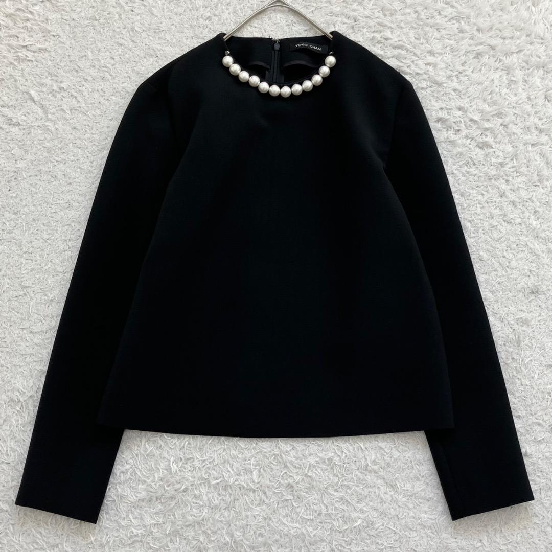 極美品✨ヨーコチャン パール ブラウス プルオーバー 伸縮性 ブラック 黒 36