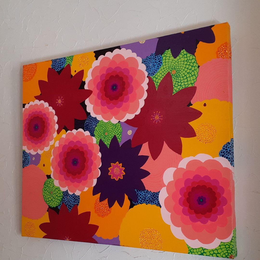 ミックスフラワー　F12号　アクリルガッシュ　画家　小楠アキコ作品　額付き