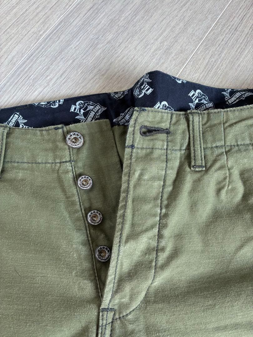 入手困難‼️桃太郎ジーンズ　カーゴパンツ オリーブ　美品‼️