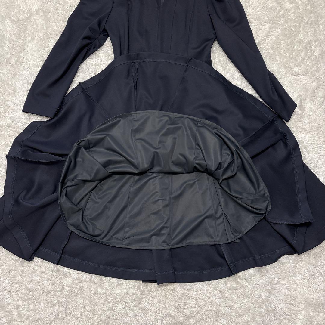 【CELFORD】セルフォード パフスリーブ Vネック フレアワンピース 濃紺