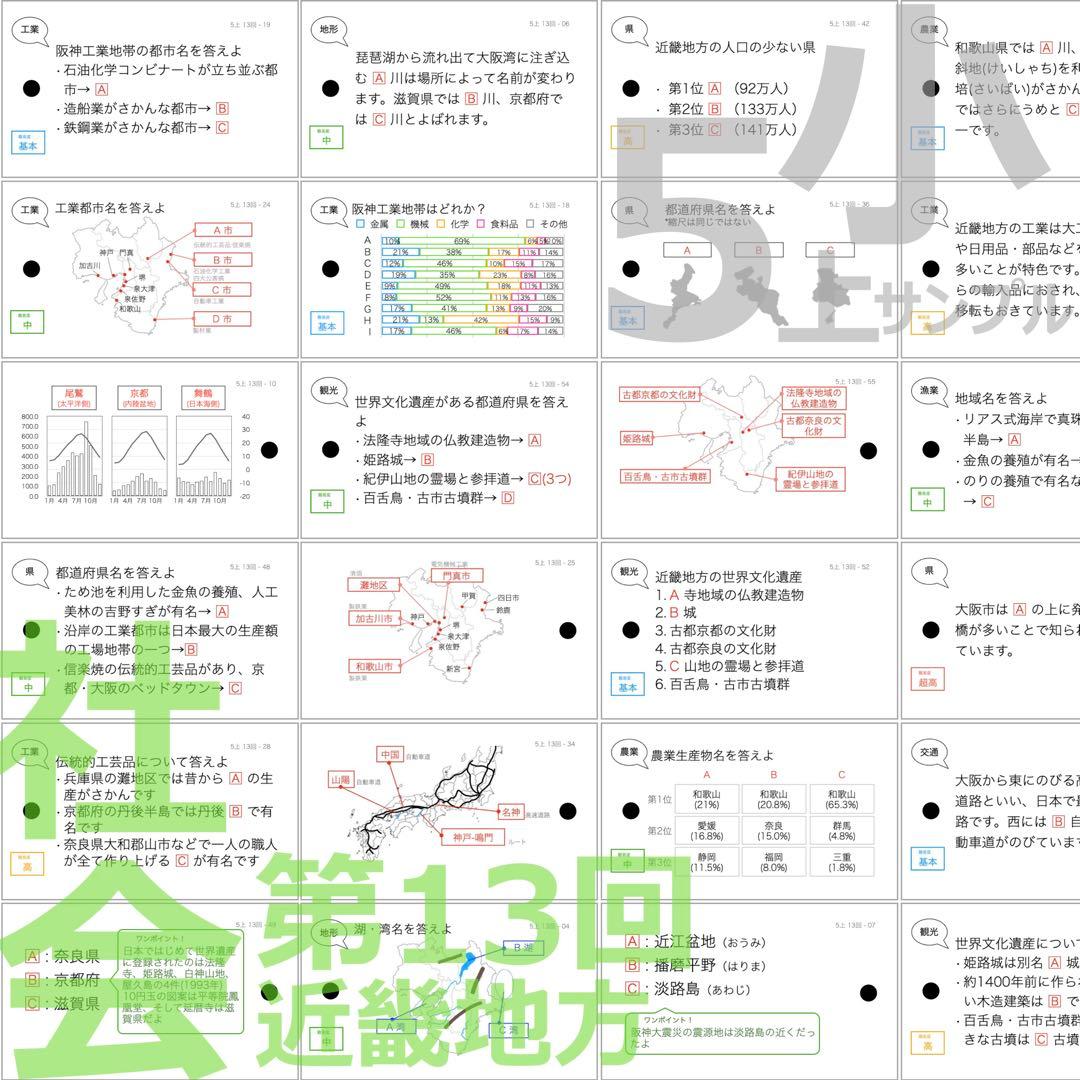 中学受験 暗記カード【5年上 社会・理科11-14回】予習シリーズ 組み分け対策