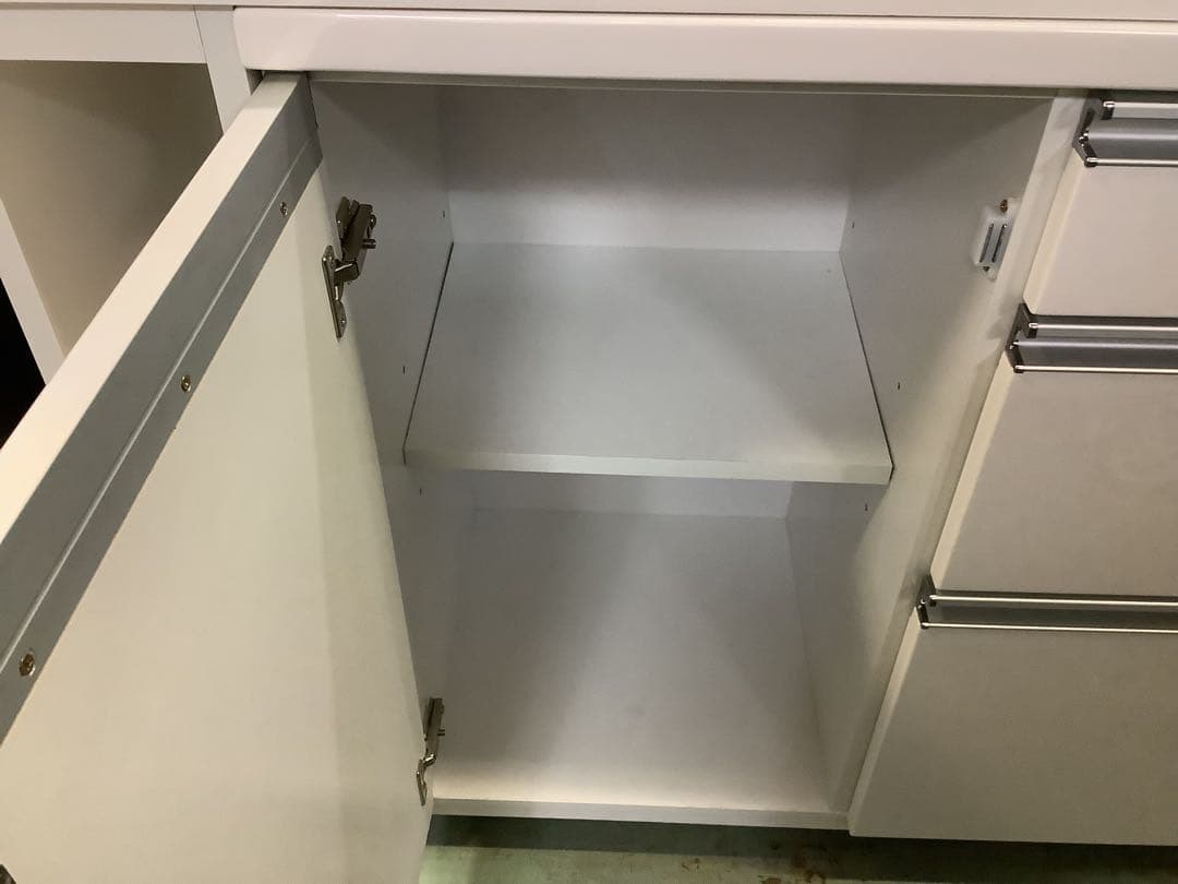 エナメルホワイト　伸縮式キッチンカウンター　キャスター付き