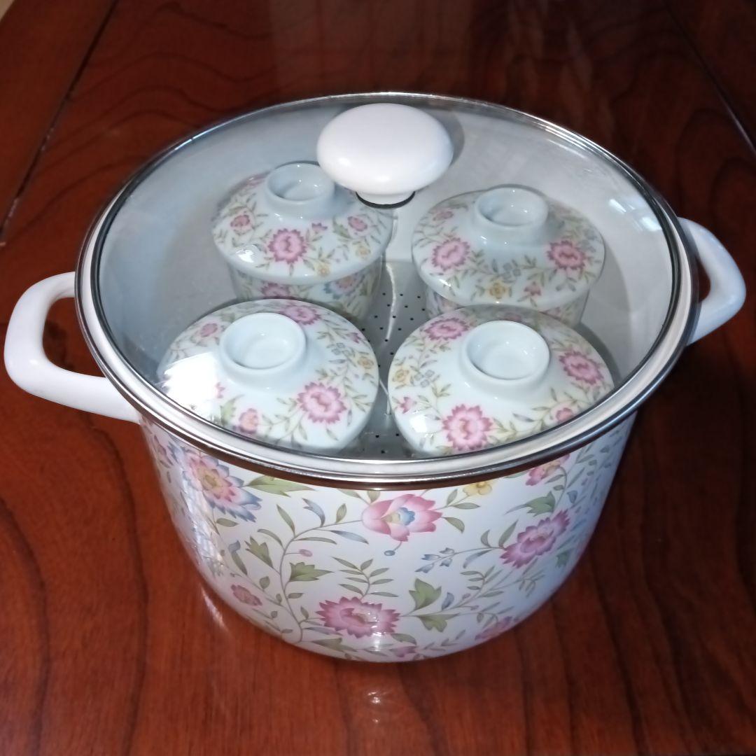 EJIRY エジリー　蒸し兼用鍋　深型鍋　蒸し茶碗付き　ほうろう　24cm