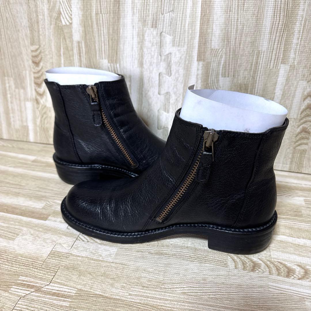 【極美品】SAYAサヤ レザーサイドジップショートブーツ 黒 牛革　23cm