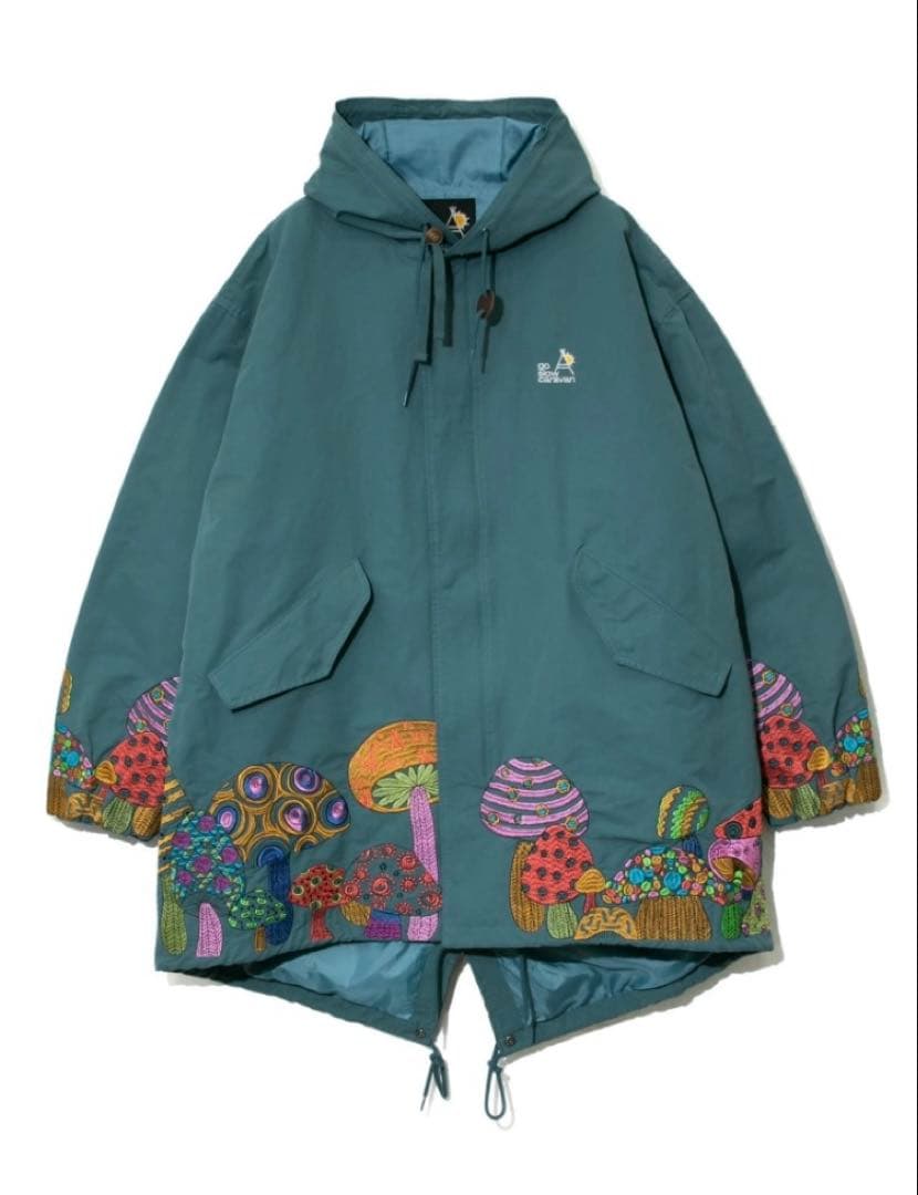 go slow caravan / コットンナイロンパネル刺繍モッズコート