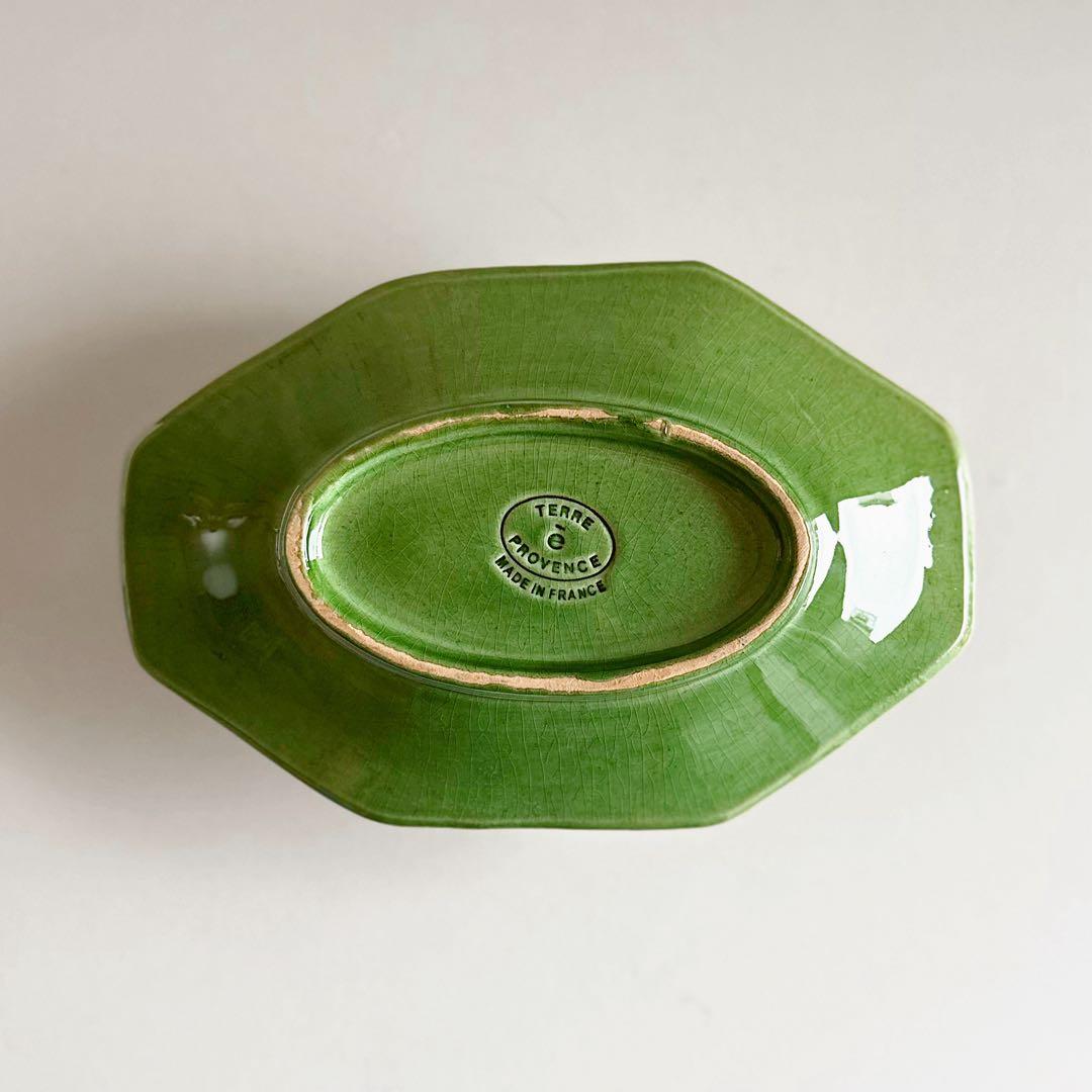 オクトゴナル ラヴィエ フランス 南仏陶器 緑釉 D